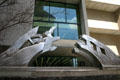Brushed steel sculpture Wisdom Bridge by Richard Hunt at Atlanta-Fulton Public Library. Atlanta, GA.