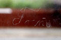 Earliest known signature of President Tom Woodrow Wilson scratched in glass pane at Boyhood Home. Augusta, GA.