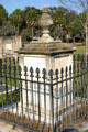 Grave marker with urn in Colonial Park Burying Ground. Savannah, GA.