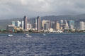 View of downtown Honolulu from off the coast. Honolulu, HI.