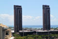 One Waterfront Towers against the sea. Honolulu, HI.