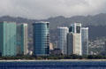 Hokua , Koolani , round Nauru , 1350 Ala Moana , black & white Hawaiki , & twin oval Moana Pacific Towers. Honolulu, HI.