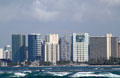 Condominium towers of Ala Moana district between Honolulu & Waikiki seen from sea. Honolulu, HI.