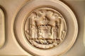 Royal seal on ceiling medallion of 'lolani Palace. Honolulu, HI.