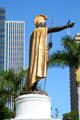 Statue of King Kamehameha I against First Hawaiian Center. Honolulu, HI.