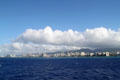 Skyline of Waikiki from Ala Moana through to Kapi''olani Park from sea. Waikiki, HI.