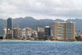 Skyline of Waikiki from Trump International Hotel to Sheraton Hotel. Waikiki, HI.
