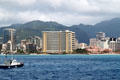 Skyline of Waikiki around Sheraton & Royal Hawaiian Hotels. Waikiki, HI.