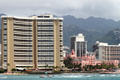 Sheraton Waikiki & Royal Hawaiian Hotels seen from sea. Waikiki, HI.