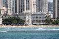 Moana Surfrider Hotel seen from sea. Waikiki, HI.