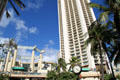 Octagonal pergola-like structure over lobby area of Hyatt Regency Waikiki. Waikiki, HI.