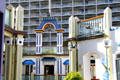 Belfry & balconies of King's Village Shopping Center. Waikiki, HI.