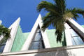 Palms & triangular gables of St. Augustine Catholic Church. Waikiki, HI.