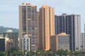 Skyline of eastern Waikiki with Waikiki Circle Hotel plus Oceanarium & Beach Towers. Waikiki, HI.