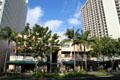 The Center of Waikiki with architectural elements of demolished movie theater. Waikiki, HI.