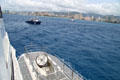 Atlantis XIV submarine with skyline of Waikiki in distance. Waikiki, HI.