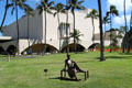 Resting Dancer sculpture by Tuck Langland before Blaisdell Center Concert Hall. Honolulu, HI.