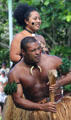 Fijian dancers in Rainbows of Paradise show at Polynesian Cultural Center. Laie, HI.
