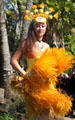 Tahitian dancer in Rainbows of Paradise show at Polynesian Cultural Center. Laie, HI.