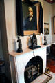 Fireplace with mantle clock in Grenville Dodge's office at Dodge House. Council Bluffs, IA.
