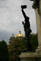 Soldier waves hat on Civil War Monument at Iowa State Capitol. Des Moines, IA.
