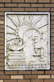 Art Deco relief of science & education on Old Iowa City Press-Citizen Building. Iowa City, IA.