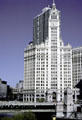 Wrigley Building towers over Chicago River & Michigan Avenue. Chicago, IL.