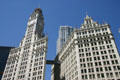 Wings of Wrigley Building joined by bridge. Chicago, IL.