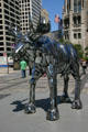 Welded steel auto bumpers of moose by John Rearney in front of Tribune Tower. Chicago, IL.