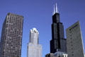Skyline with Chicago Stock Exchange, 311 South Wacker, Sears Tower & Metro Correctional Center. Chicago, IL.