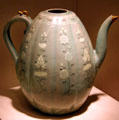Korean stoneware melon-shaped ewer with celadon glaze at Art Institute of Chicago. Chicago, IL.