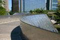 Freeform brushed stainless steel panels skin of Gehry's footbridge in Millennium Park. Chicago, IL.