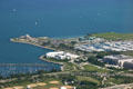 Adler Planetarium, Shedd Aquarium, Field Museum + moored pleasure boats south of downtown from Sears Tower. Chicago, IL.