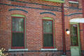 Victorian multicolored brickwork of row house in Pullman Village. Chicago, IL.