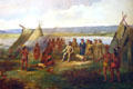 Painting of Marquette & Joliet at an Indian village on Desplains River in 1673 in Illinois State Capitol. Springfield, IL.