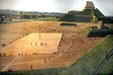 Mural of Cahokia Mounds site in ancient times with Monks Mound. IL.
