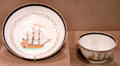 Chinese export porcelain tea bowl & dish with images of American sailing ships at Art Institute of Chicago. Chicago, IL.