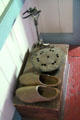Candle holder, bed warmer & wooded shoes in Old French House. Vincennes, IN.