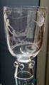 Engraved lead glass goblet in Aerialists pattern by Bruce Moore of Steuben at Wichita Art Museum. Wichita, KS.