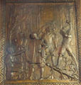 Founding of New Orleans by Bienville bronze door panel in Louisiana State Capitol. Baton Rouge, LA.