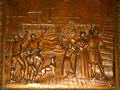Arrival of the first steamboat, the "New Orleans" bronze door panel in Louisiana State Capitol. Baton Rouge, LA.