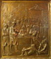 Signing of the treaty with the Caddo Indians bronze door panel in Louisiana State Capitol. Baton Rouge, LA.