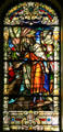 King Louis IX leaves on 7th crusade by German stained glass Oidtmann studios in St. Louis Cathedral. New Orleans, LA.