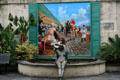 Mural & sculpture celebrating former food market on Mississippi River site. New Orleans, LA.