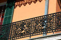 Cherub detail of cast iron railing on Gauche House. New Orleans, LA