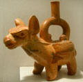 Moche terracotta stirrup vessel in form of llama from North Coast of Peru at New Orleans Museum of Art. New Orleans, LA.