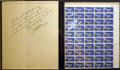 Sheet of Project Mercury stamps presented to Kennedy by John Glenn in JFK Library. Boston, MA.