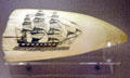 Ship engraved on whale's tooth, part of Kennedy's scrimshaw collection in JFK Library. Boston, MA