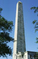 Bunker Hill Monument granite obelisk where revolutionary soldiers fought British troops on June 17, 1775. Boston, MA