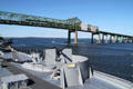 Interstate highway bridge above antiaircraft gun of Battleship Massachusetts. Fall River, MA.